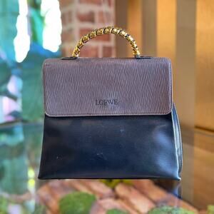 LOEWE Velazquez Black Leather Gold Top Handle Satchel